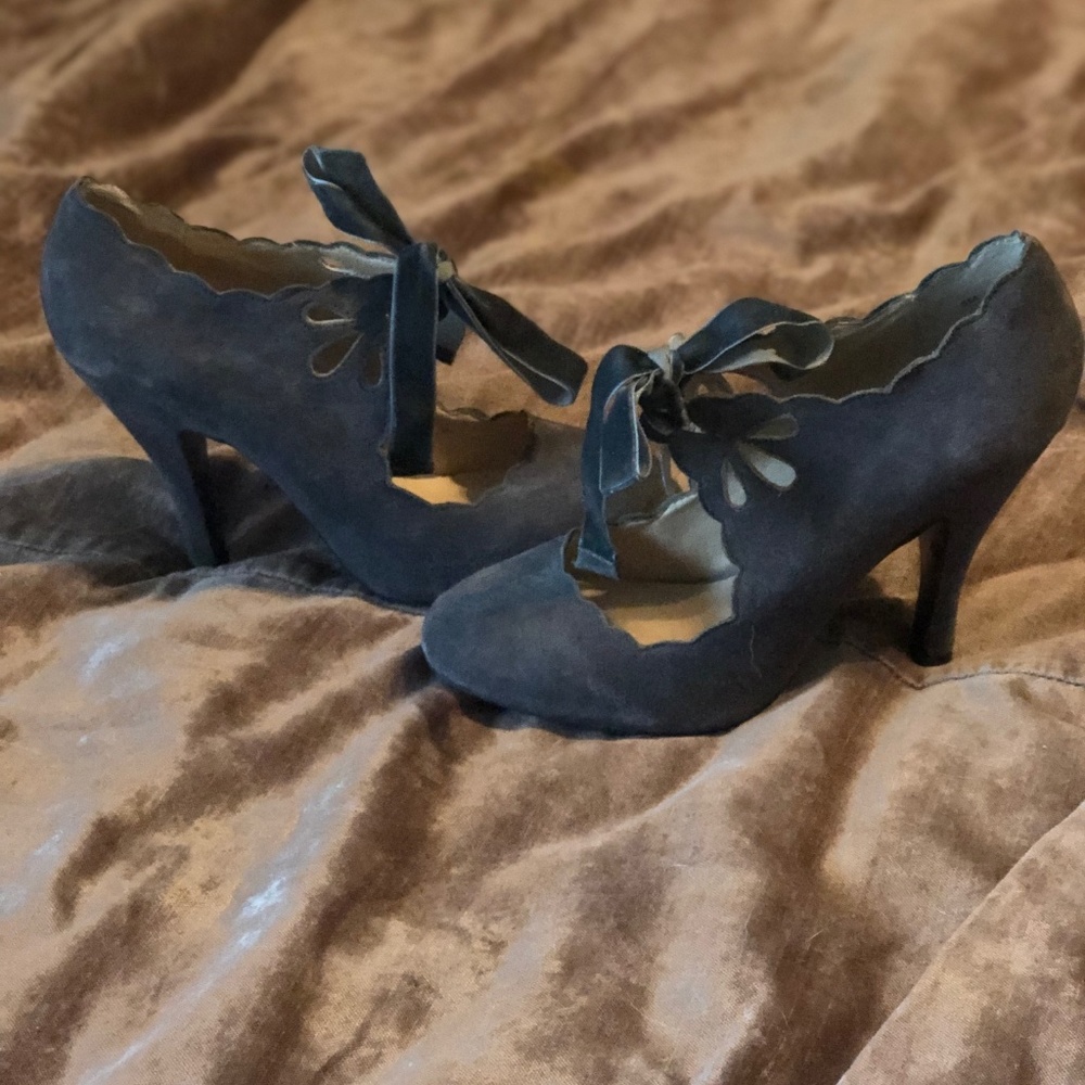 Gray suede stilettos